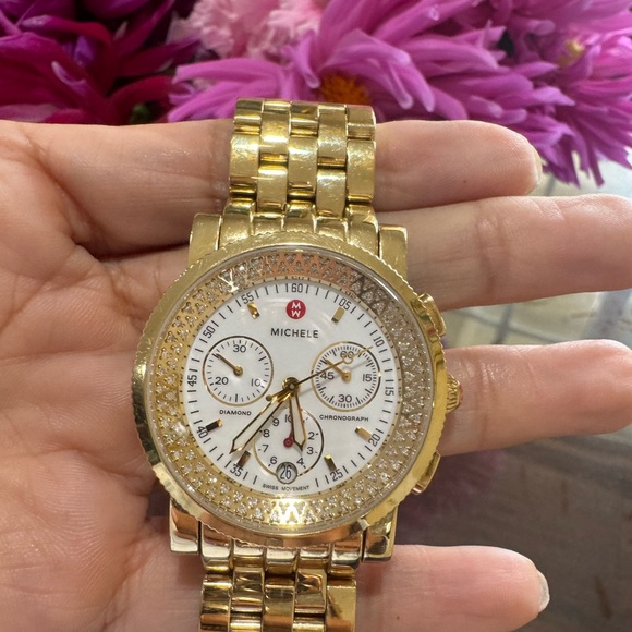 $3500 Michele Sport Sail Chronograph Diamond Watch – 38MM, Gold Plated! - Picture 9 of 16